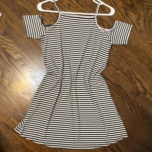 love, Fire Black and White Striped Kids Dress